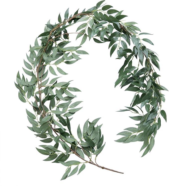 Ling's Moment Artificial Willow Greenery Garland, Fake Vines for Wedding backdrops/Arch/Enter Aisle Hanging Greenery Decor, Size 6F Green 