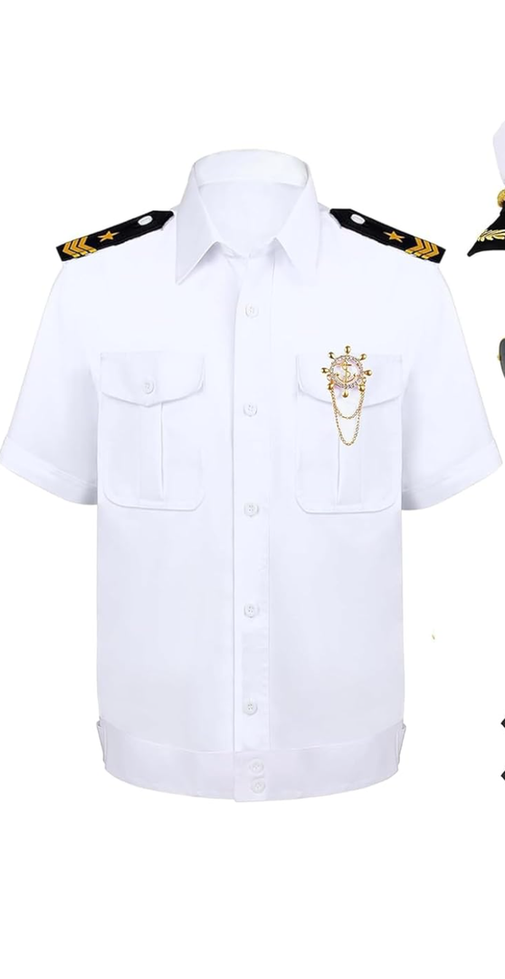 Yacht Captain Sailor Costume for Men,Adult Cruise Accessories Set for Nautical Theme Party and Halloween Cosplay, Size 170/93A