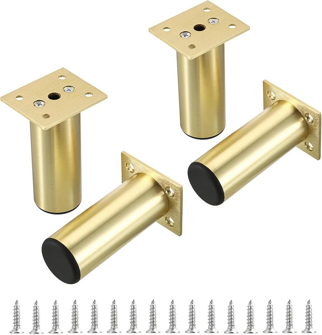 Sumnacon 4PCS Aluminium Alloy Furniture Legs - Round Adjustable Sofa Legs Furniture Cabinet Legs, 4 Inch Funiture Feet for Cabinet Desk Table Chair Sofa Bed, Gold