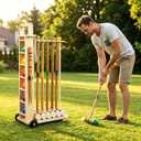 6-Player Croquet Set with Wooden Stand, 28" Lawn Game for Adults | Includes 6 Rubberwood Mallets, Balls, and Steel Wickets, Easy to Storage, Fun for Backyard, Garden, or Park