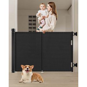 59 inch Retractable Baby Gates 34 inch Tall, Retractable Gate with Reinforced Strip Design to Prevent Crawling Through, 5 FT Retractable Dog Gate for Stairs, Doorways, Hallways, Indoor/Outdoor (Black)