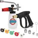 Foam Cannon for Pressure Washer Gun Kit with Dual Connector Accessory, Car Wash Foam Gun with 5 Pressure Washer Nozzle Tips, M22-14mm and M22-15mm Adapter (Black  Updated)
