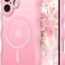 for iPhone 16 Case with MagSafe, Upgraded [Full Camera Protection] [Fit for MagSafe] [Mil-Grade Drop] Cute Wave Translucent Non-Slip Phone Case for iPhone 16 6.1",Pink