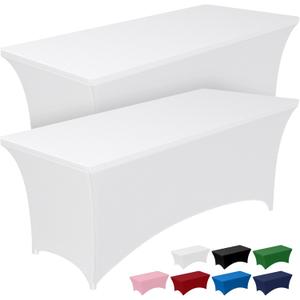 Pureegg Spandex Tablecloth 8ft - 2 Pack, Fitted and Tight Cloth for Rectangle Table, Wrinkle-Free and Stretch Table Cover for Party, Wedding, Banquet and Birthday, White