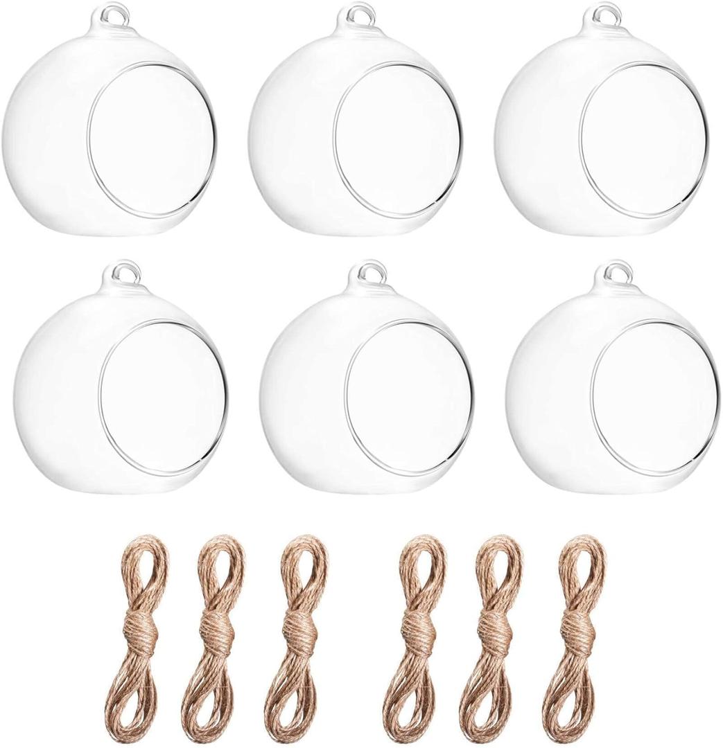 Hanging Candle Holder, Globe Tea Light Holder, Hanging Vase, Terrarium, Orbs Container, Micro Landscape DIY for Home, Office, Wedding (3.15" 6Pcs)