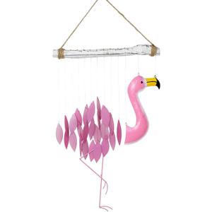 Blue Handworks Flamingo Glass Chime, Sandblasted Glass and Found Wood Handcrafted Wind Chime (Pink)