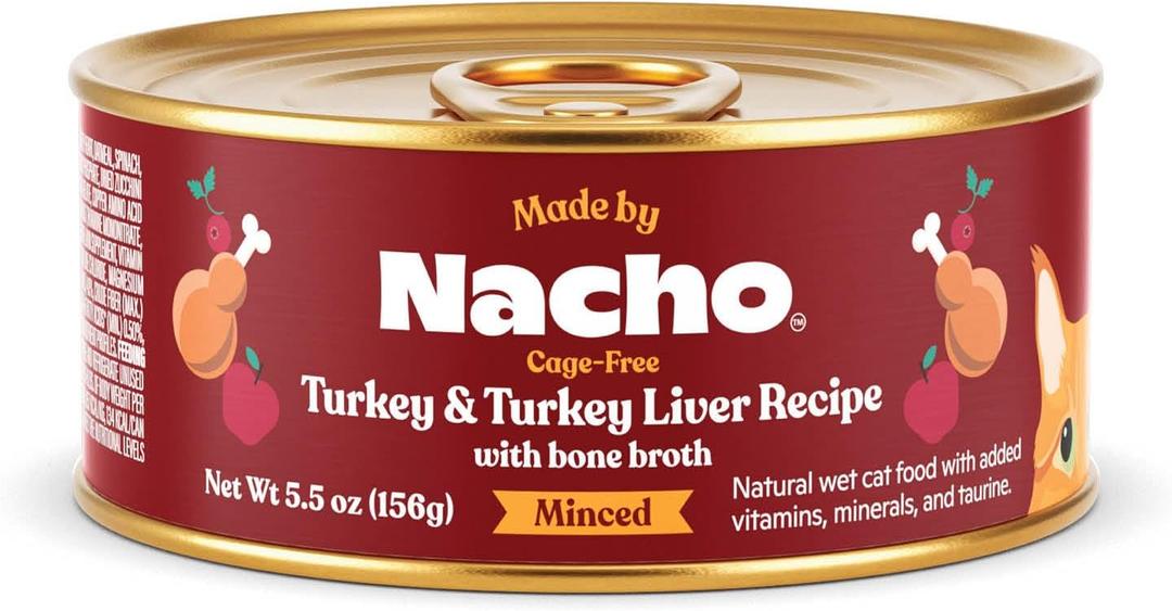 Made by Nacho Turkey & Turkey Liver Recipe Grain-Free Minced Wet Cat Food, 5.5-oz can, Case of 6
