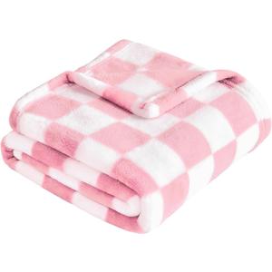 Yurhap Checkered Baby Blanket for Girls Pink Fleece Baby Blankets for Girls Boys, Warmer Comfort Lightweight Bed Blanket for Toddlers Infants or Newborn, 30''x40'', Pink