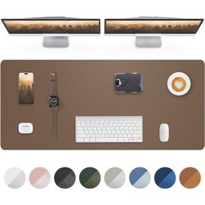 Leather Desk Pad Protector- 48" x 17" Office Desk Mat, Non-Slip PU Leather Mouse Pad, Waterproof Desk Blotter Mat, Desk Cover for Office and Home (Dark Khaki)