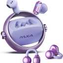 2 in 1 Clip on Open Ear Headphones Wireless Earbuds, 0 Delay Bluetooth 6.0, Ultra-long 140H Play, Auto L-R Recognition Touch Control, Hybrid Noise Reduction for Work Fitness Daily Use, Ctbuds Purple