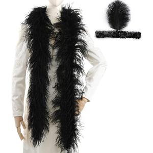 Soarer Black Ostrich Feather Boas 2yards 3ply Long Boas for Party, DIY Production, Clothing Decoration (Black)