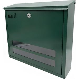 Weatherproof Lockable Wall-Mount Mailbox, 13" H x 15.7" L x 4" D, Green | Thick galvanized steel, Anti-theft key security，see-through window, indoor/outdoor use,versatile setup