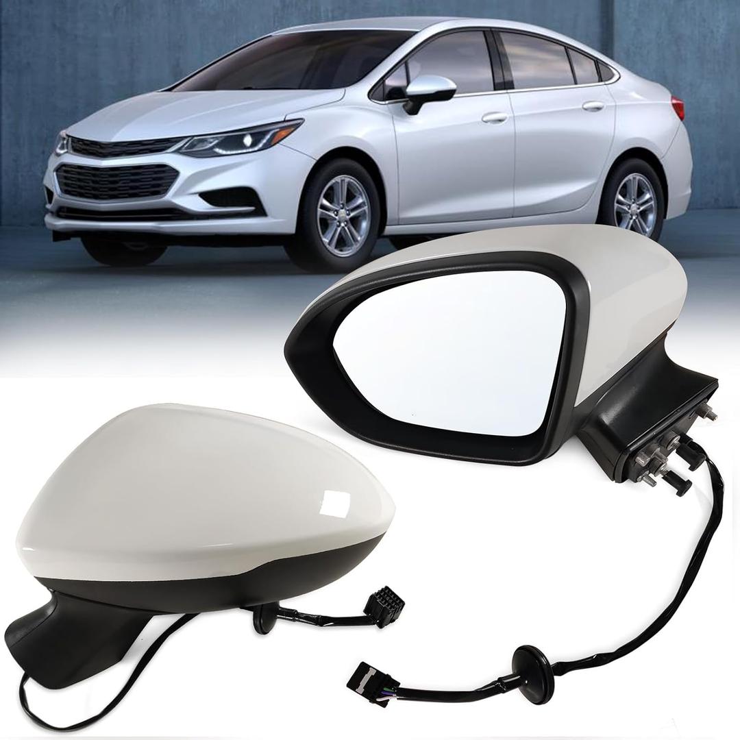 Left Driver side Mirror Fits 2016-2019 Chevy Cruze Sedan/Hatchback with Power Glass Without Heated without turn signals without Blind Spot, Match Summit White Replace GM1320541(3Pins)