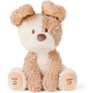 GUND Baby Peeki The Puppy Animated Plush, Singing Stuffed Animal, Sensory Toy for Babies and Toddlers, Plays Peek-a-Boo and Sings, Brown/Cream, 12