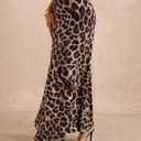 Women's Leopard Print Maxi Skirt High Elastic Waist Loose Flowy Elegant Skirts (L)