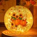 FRAMICS 5.9" Fall Decorations for Home Sunflower Pumpkin Crackle Glass Balls Led Globe Light with Timer Thanksgiving Decorations Lighted Fall Decor Thanksgiving Centerpieces for Tables Gift