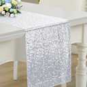 RUDONG M 1 Pack Silver Sequin Table Runner 12 x 108 Inch, Rectangle Glitter Table Runner Dining Table Centerpiece Decorations for Weddings, Banquet, Holiday, Birthday Party