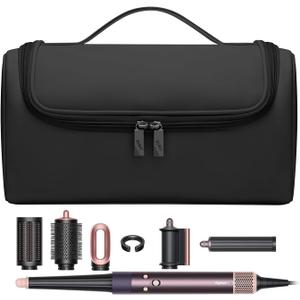 BUBM Travel Case Compatible with Dyson Airwrap Complete Styler and Attachments, Portable Storage Bag with Metal Hanging Hook for Airwrap All Models, Long Barrel, Hair Curler Accessories (Black)
