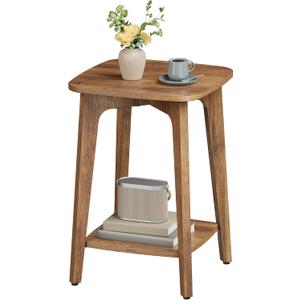 VASAGLE MAEZO Collection - Side Table, 2-Tier Small Square End Table, Nightstand with Tapered Legs, Curved Transitions, for Small Spaces, Living Room, Bedroom, Honey Brown ULET236K01, 1 pack