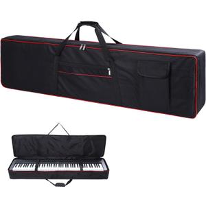 88 Key Keyboard Case Carrying Piano Cover, Gig Bag with 2-Pocket Keyboard Bag, 600D Durable Oxford Inside Padded Full Coverage Dust Protection for Digital Piano Covers (L-53.5"x13" x 6.7", BLACK+RED)