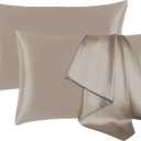 2 Pack 100 Silk Pillowcase for Hair and Skin, Soft Breathable Smooth Cooling Mulberry Silk Pillow Case Set of 2, Both Sides Grade 6A Silk Pillow Covers with Hidden Zipper (Taupe, Standard)
