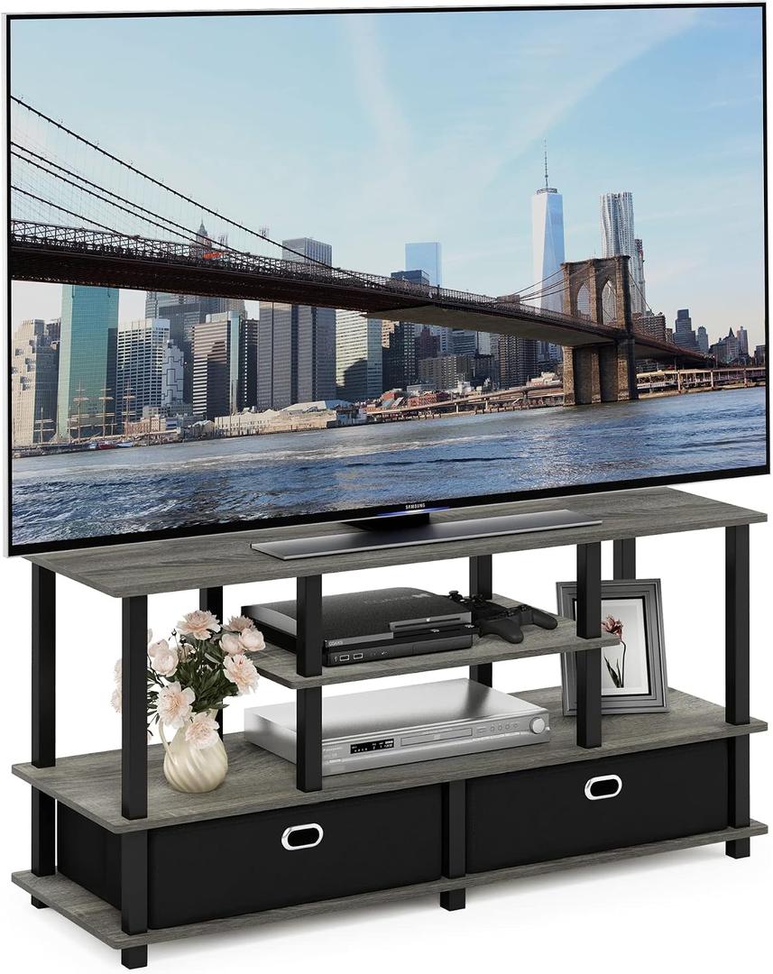 Furinno JAYA Large Stand for up to 55-Inch TV, French Oak, 47. 63(W) x 15. 55(H) x 22. 79(D) Inches., Grey/Black, 55" TV, Plastic Frame