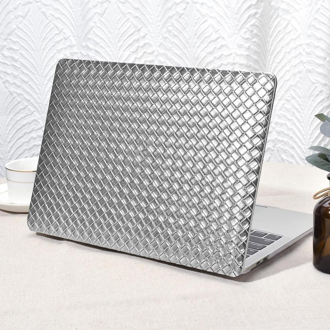 Seorsok Compatible with MacBook Air 13 Inch Case2022 2021 2020 2019 2018 Release A1932 A2179 M1 A2337 Touch ID,Elegant Plastic Hard Shell Case&Keyboard Cover,Sliver Tartan PVC Leather No Logo Cutout (Silver)