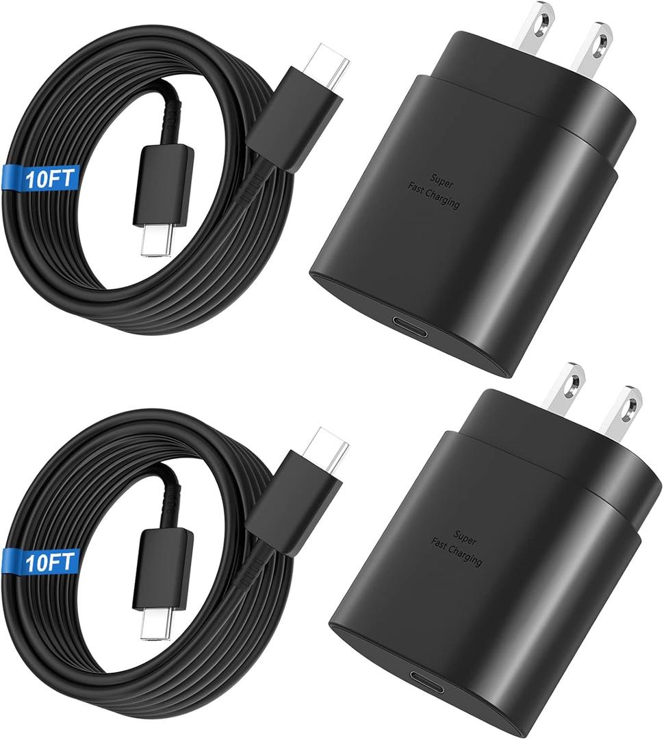 Super Fast Charger Type C, 25W USB C Wall Charger Fast Charging for Samsung Galaxy S26 Ultra/S26/S26+/S25 Ultra/S25/24 Ultra/S24/S23 Ultra/S22 Ultra with 10FT Long Android Type C Charger Cable 2Pack