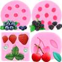 Zixiang Blueberry Raspberry Cherry Strawberry Cake Fondant Molds Berry Series Sugarcraft Gumpaste Silicone Mold for Chocolate Candy Cupcake Topper Decorating Polymer Clay Resin Set Of 4