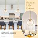 Bagood 10" Globe Pendant Light Gold 2 Pack Mid Century Pendant Light Globe Pendant Lights Kitchen Island Brushed Brass Finished with Clear Glass Adjustable Ceiling Light Fixtures for Dining Room Bar