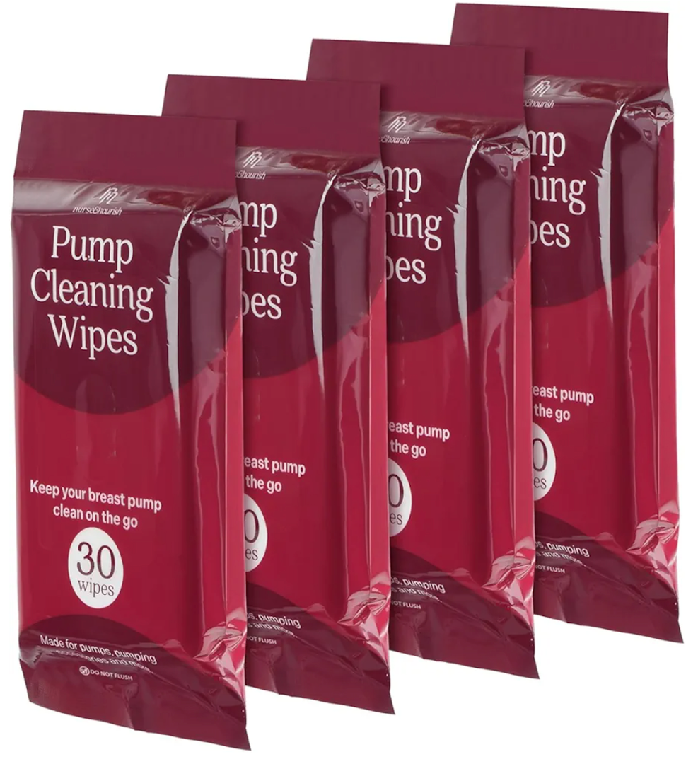 4 Pack] Wipes for Breast Pump Parts - Breast Pump Wipes Quick Clean with No Water - Irritant Free Breast Pump Cleaning Wipes - Resealable Baby Cleaning Supplies - 30 Per Pack