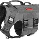 OneTigris Large Tactical Dog Harness, No Pulling Adjustable Dog Vest Harness, Heavy Duty X Destroyer Dog Harness with Handle, Large Hook and Loop Panels for Patch (Grey), L 