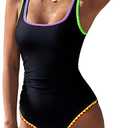 SUUKSESS Women Sexy One Piece Tummy Control Swimsuit Shell Stitched Bathing Suit (X-Large, Black)