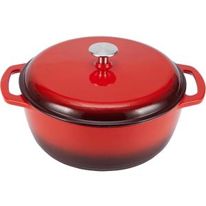 Amazon Basics Cast Iron Dutch Oven Pot with Lid, Enameled, Round, Dual Handles, Heavy-Duty, Medium, 6-Quart, Red