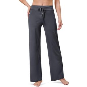 VALANDY Creamlush Drawstring Wide Leg Pants for Women Lounge Yoga Pants (Black)
