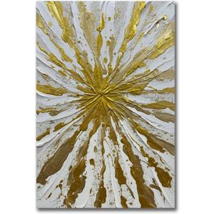V-inspire Modern Abstract Wall Art, Gold and White Textured Acrylic Painting on Canvas, Hand-Painted, 24 x 36 Inches, Wooden Frame