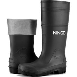 NINGO Men's Steel Toe Rain Boots, Waterproof Rubber Boots, Seamless PVC Rainboots, Puncture and Slip Resistant, Outdoor Fishing Gardening Boots for Men, for Agriculture and Industrial Working (10, Black) NINGO Men's Steel Toe Rain Boots, Waterproof Rubber Boots, Seamless PVC Rainboots, Puncture and Slip Resistant, Outdoor Fishing Gardening Boots for Men, for Agriculture and Industrial Working (10, Black)