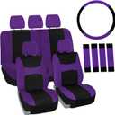 FH Group Full Set Car Seat Covers Cloth, Universal Fit combo, Set with Steering Wheel Cover and Seat Belt Pad fits Most Cars, SUVs, Trucks Purple