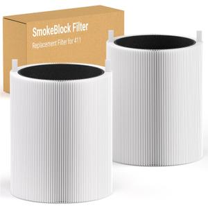 2 Pack Blue Pure 411 SmokeBlock Filter Compatible with Blue Pure 411, 411+, 411 Auto Air Puri-Fier, Activated Carbon Filters