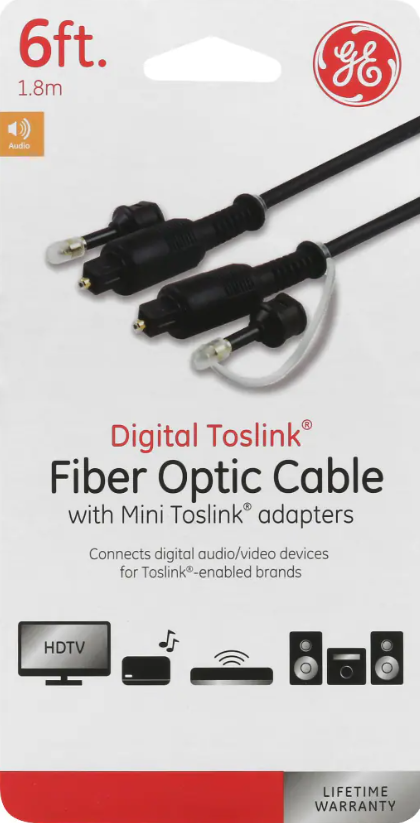 GE Digital Toslink Cable, Fiber Optic, 6 Foot Cable. GE Headphone Adapter Kit, 3.5mm