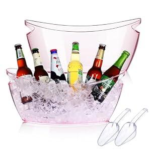 Ice Bucket 2 PCS, Mimosa Bar Supplies, Champagne Buckets for Parties, Beverage Tub and Scoops for Drinks Beer Sparkling Wine (5.5L) Extra Large Model (Pink)