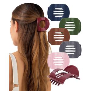 AWAYTR 6Pcs Flat Hair Clips for Women Strong Grip Curved Claw Clip for Thin Hair Non-slip Plastic Hair Barrettes (Navy + Burgundy + Gray + Pink + Orange + Green)