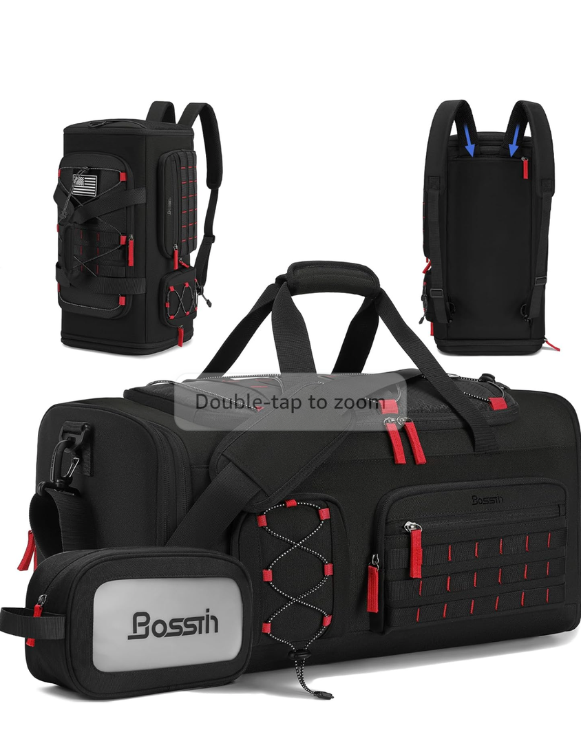 Bosstin Gym Bag for Men & Women, 45L Travel Duffle Sports Duffel Bag Gym Weekender Overnight Backpack with Shoe Compartment (Black)