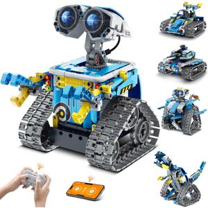 Robot Building Kit with Remote Control STEM Gifts for Kids Boys Ages 8-14, Technic Coding Robotic Toys for Teens Birthday, Build 5in1 Models with 488 Pieces (Blue)