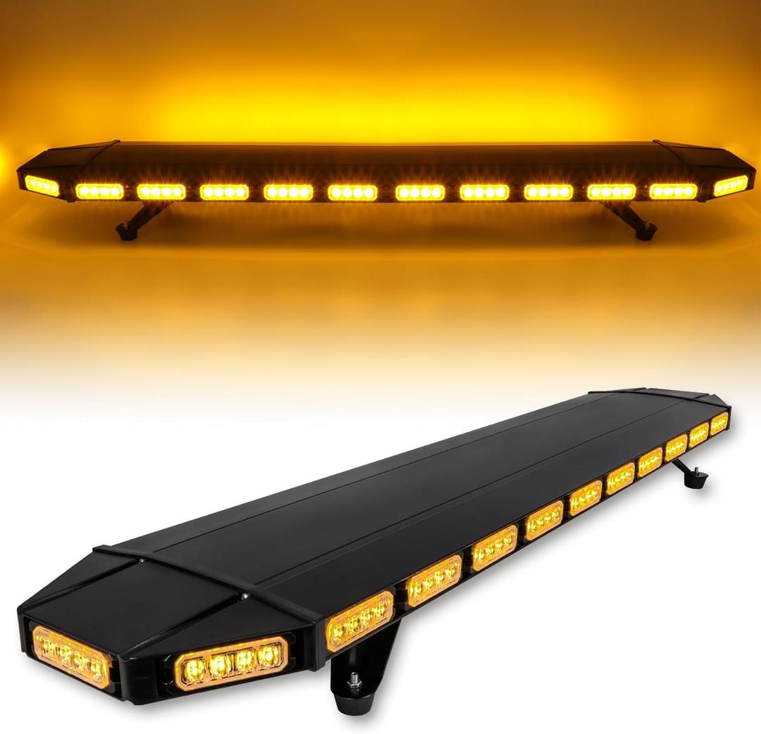 48" 104LED Extreme High Intensity Construction Emergency Warning Strobe Light Bar Rooftop Low Profile Law Enforcement Hazard Flashing for Tow Truck Vehicle (Amber/Amber)
