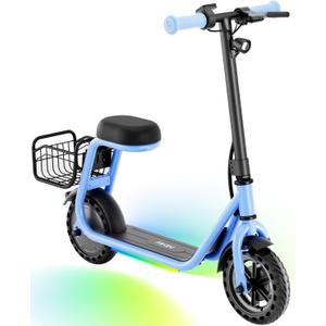 Hiboy Q2 Lite Electric Scooter with Seat for Kids Ages 410, LED Lights, UL Certified, 9.3 MPH, 100W Motor, Easy Control, Blue