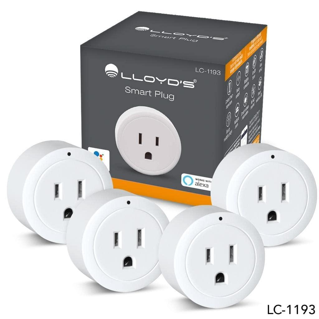 Lloyd's WiFi Smart Plug, Compatible with Alexa and Google Home, Set Timers and Schedules from App, No Hub Required, for 2.4 GHz Networks (4-Pack)