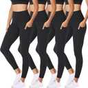 NexiEpoch 4 Pack Leggings for Women - High Waisted Tummy Control Soft Black Capri Yoga Pants with Pockets for Workout (Small-Medium)