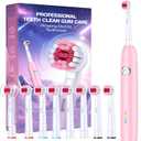Rotating Electric Toothbrush with 8 Brush Heads for Adults and Kids, 3 Modes Rechargeable Power Toothbrush with 2-Minute Smart Timer, 45-Day Battery Life (Pink)