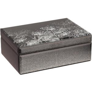 Dandelion Glass Jewelry Box,Velvet Jewelry Organizer with10.1x7.1x3.7 Inches, Jewlry Box for Women Bridesmaid Christmas Teacher Gifts(Black Silver)